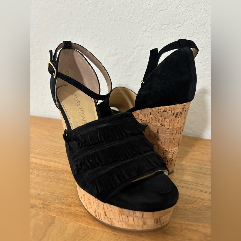 Ivanka Trump Black Suede Platform Wedge Sandals